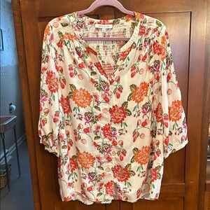 Rose & Olive Floral Blouse - Pink and Orange